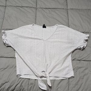 W5 White Eyelet Crop Top with Tie-Front